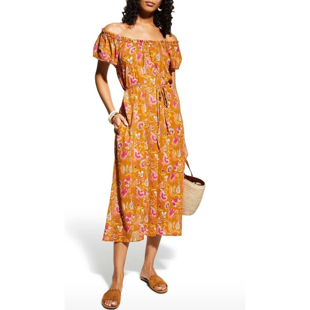 Xirena Poppy Puff‎ Sleeve Off Shoulder Midi Dress, Size Large